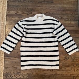 H&M Cream and Black Striped Knit Sweater Dress